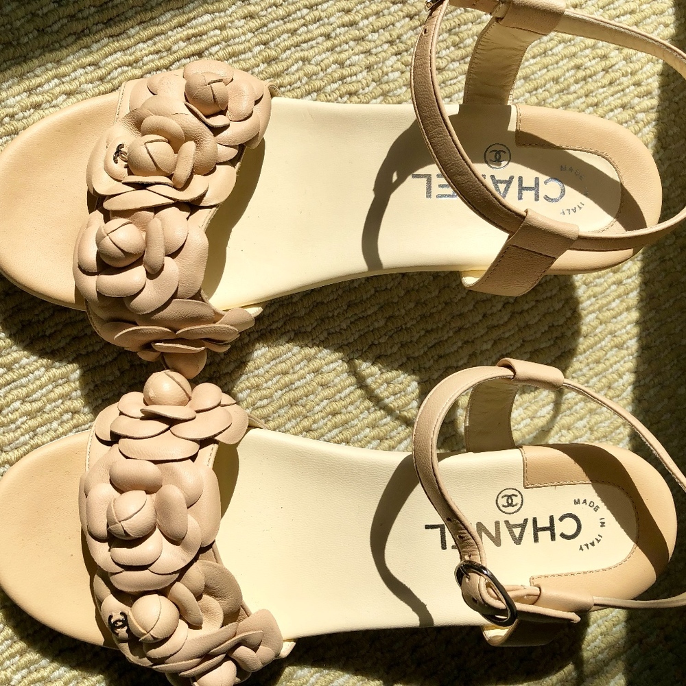 Chanel strap sandals, low heel.